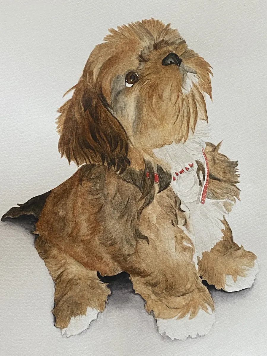 Retrato en acuarela de un perro marrón